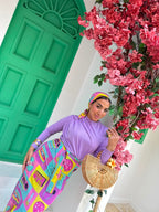 90's Music Print Wrap Skirt & Scarf Set