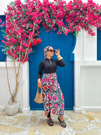 Abstract Mosaic Print Wrap Skirt & Scarf Set