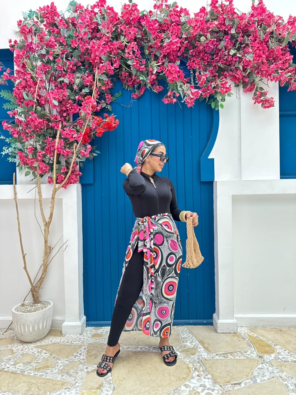 Abstract Mosaic Print Wrap Skirt & Scarf Set