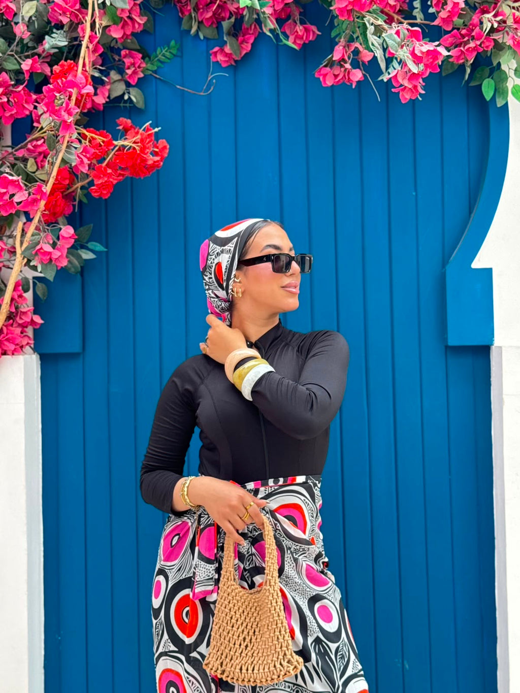 Abstract Mosaic Print Wrap Skirt & Scarf Set