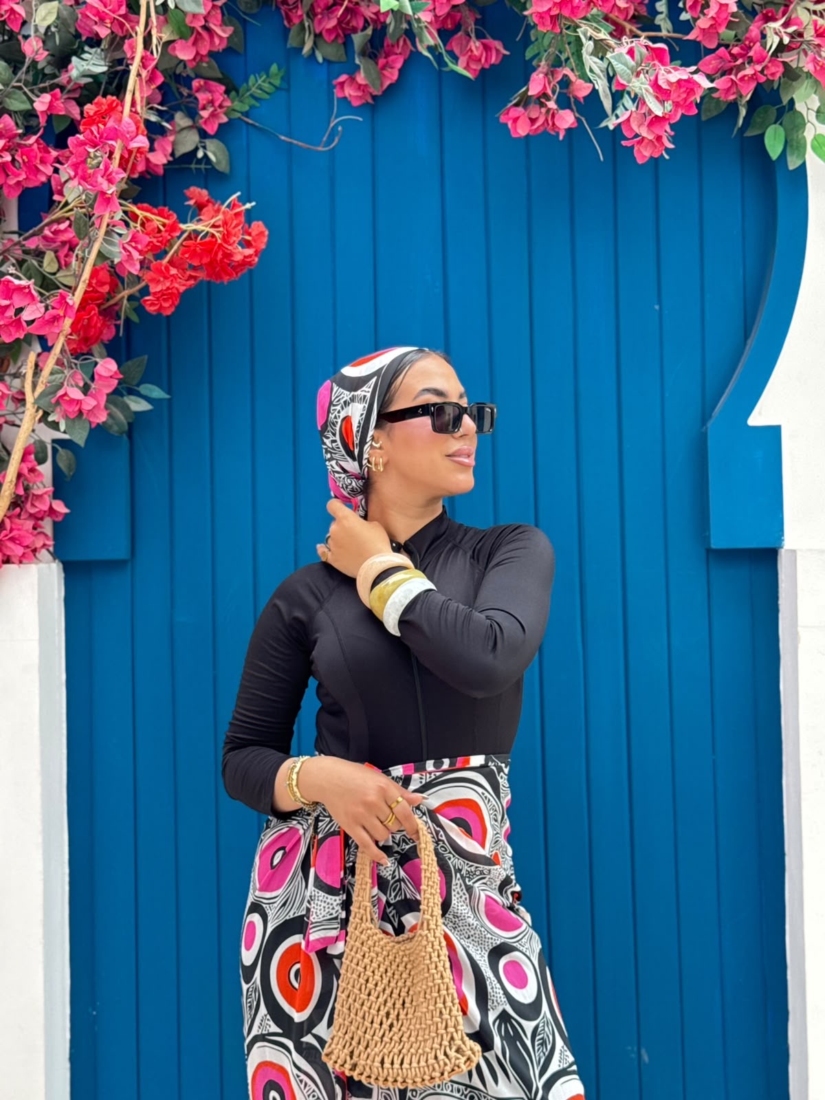 Abstract Mosaic Print Wrap Skirt & Scarf Set