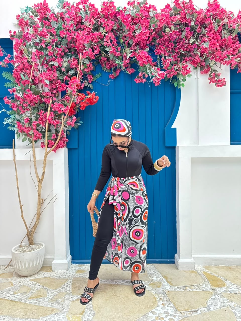 Abstract Mosaic Print Wrap Skirt & Scarf Set