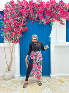 Abstract Mosaic Print Wrap Skirt & Scarf Set