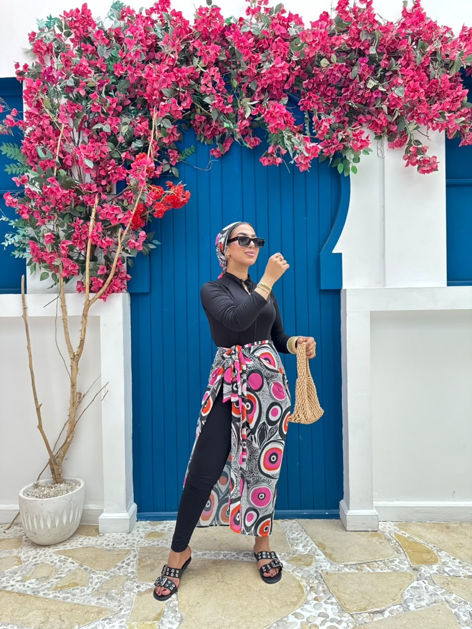 Abstract Mosaic Print Wrap Skirt & Scarf Set