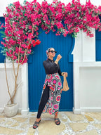 Abstract Mosaic Print Wrap Skirt & Scarf Set