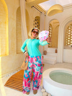 Beach Girl Print Wide-Leg Cover-Up Pants – Pink
