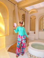Beach Girl Print Wide-Leg Cover-Up Pants – Pink