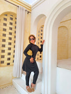 Elegant Zip-Front Burkini with Skirt – Black