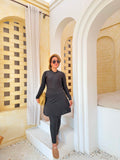 Elegant Zip-Front Burkini with Skirt – Black