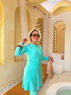 Elegant Zip-Front Burkini with Skirt – Mint Green
