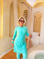 Elegant Zip-Front Burkini with Skirt – Mint Green