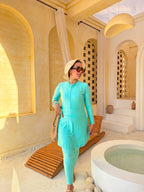 Elegant Zip-Front Burkini with Skirt – Mint Green
