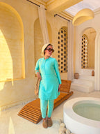 Elegant Zip-Front Burkini with Skirt – Mint Green
