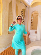 Elegant Zip-Front Burkini with Skirt – Mint Green