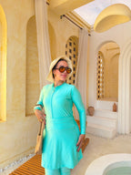 Elegant Zip-Front Burkini with Skirt – Mint Green