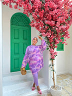 Purple Marble Tie-Dye Tulle Cover-Up & Scarf Set