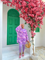 Purple Marble Tie-Dye Tulle Cover-Up & Scarf Set