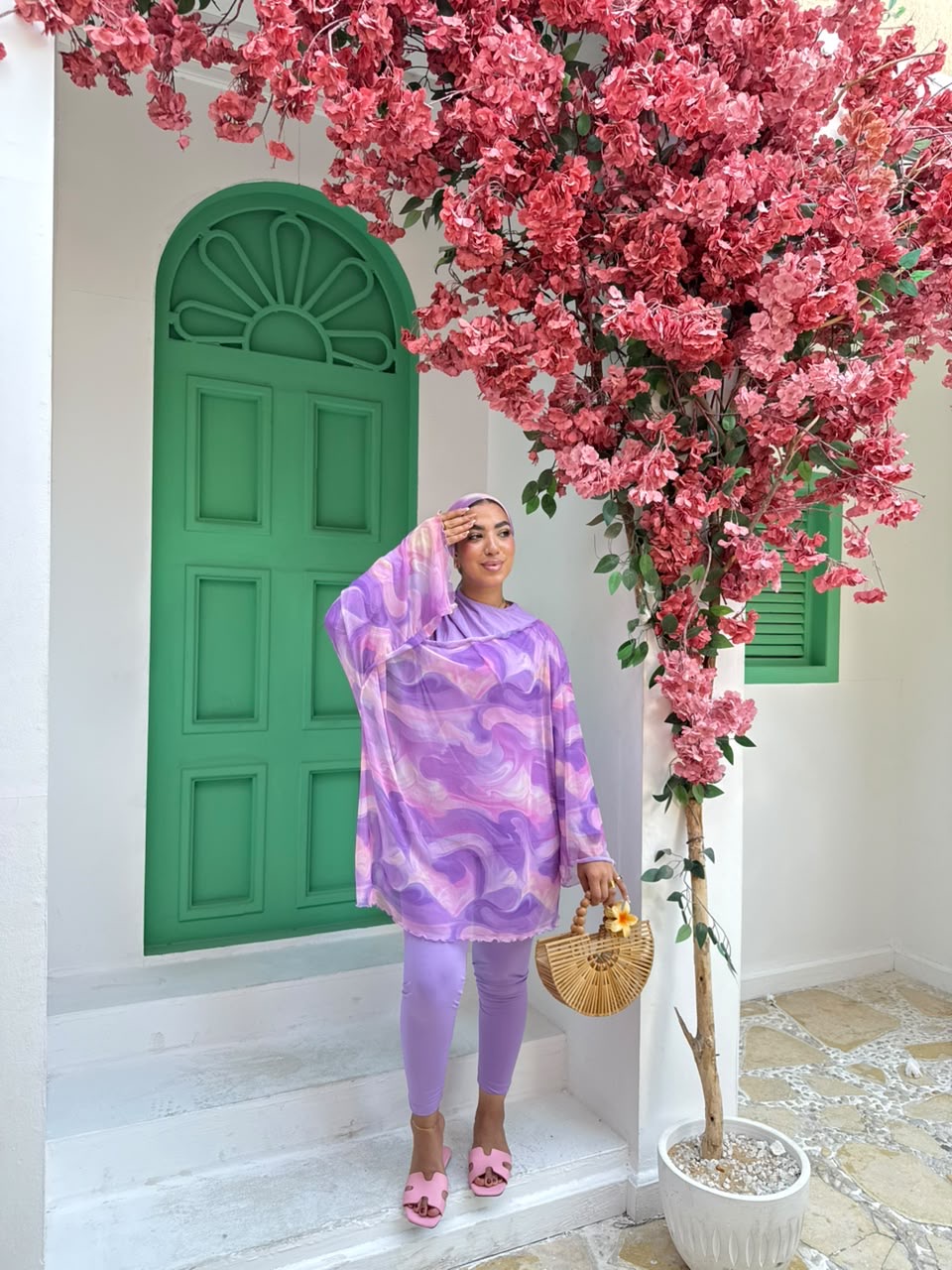 Purple Marble Tie-Dye Tulle Cover-Up & Scarf Set