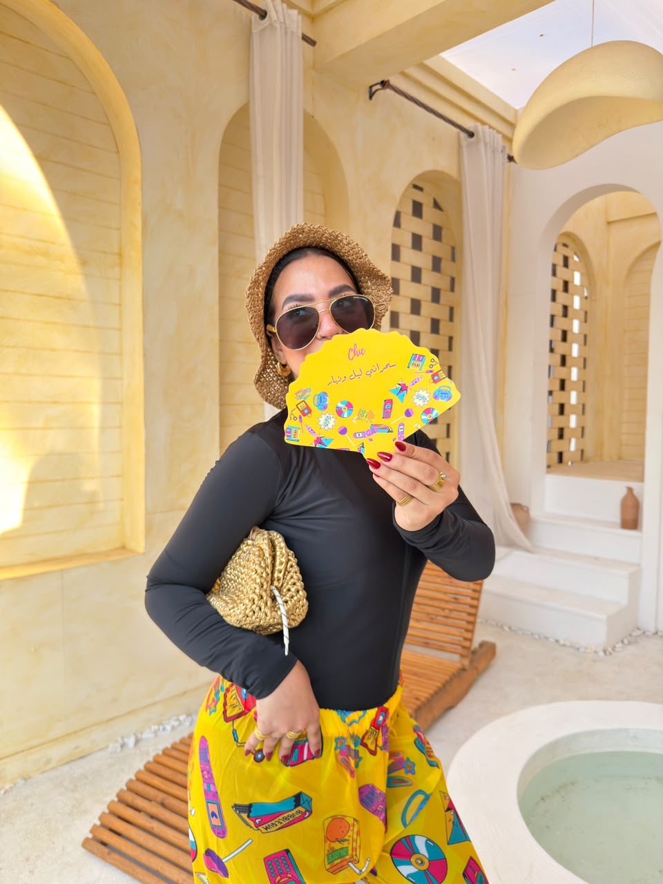 Retro Icons Print Wide-Leg Cover-Up Pants – Yellow