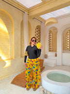 Retro Icons Print Wide-Leg Cover-Up Pants – Yellow