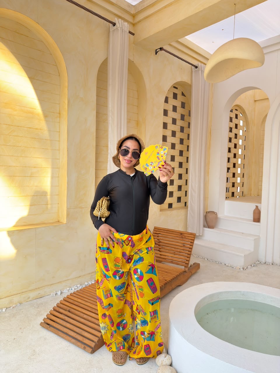 Retro Icons Print Wide-Leg Cover-Up Pants – Yellow