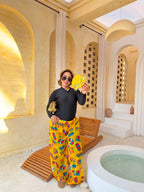 Retro Icons Print Wide-Leg Cover-Up Pants – Yellow