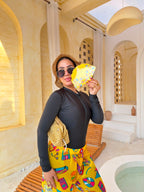 Retro Icons Print Wide-Leg Cover-Up Pants – Yellow