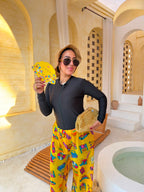 Retro Icons Print Wide-Leg Cover-Up Pants – Yellow