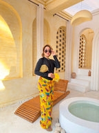 Retro Icons Print Wide-Leg Cover-Up Pants – Yellow