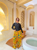 Retro Icons Print Wide-Leg Cover-Up Pants – Yellow