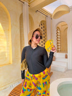 Retro Icons Print Wide-Leg Cover-Up Pants – Yellow