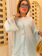 Star-Button Pure Linen Lined Set – Light Sky Blue