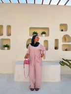Star-Button Pure Linen Lined Set – Powder Pink
