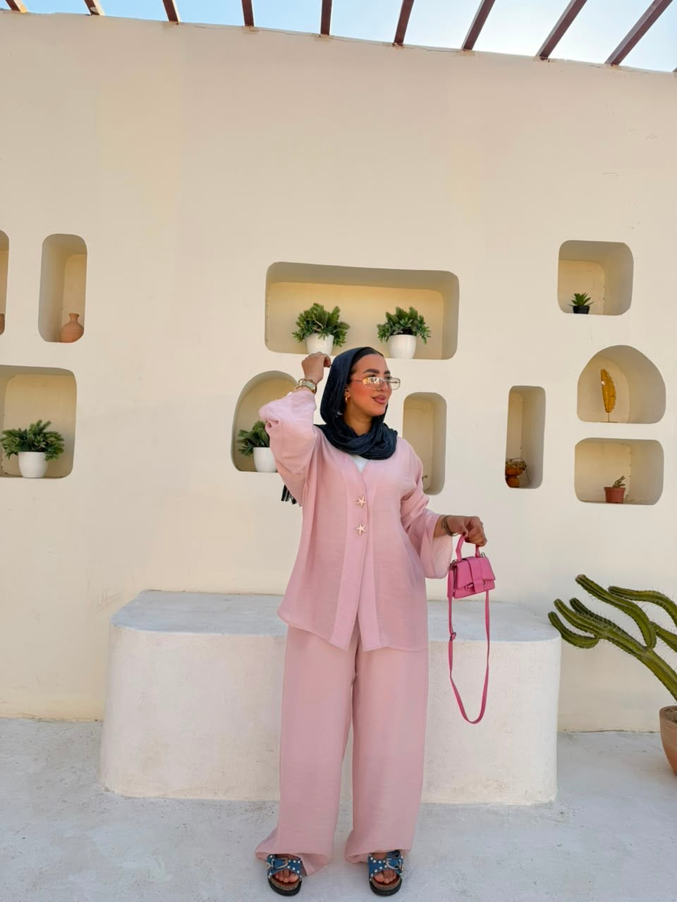 Star-Button Pure Linen Lined Set – Powder Pink