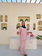 Star-Button Pure Linen Lined Set – Powder Pink