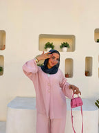Star-Button Pure Linen Lined Set – Powder Pink