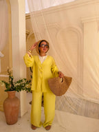 Star-Button Pure Linen Lined Set – Summer Yellow