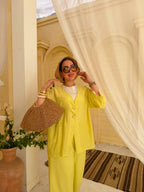 Star-Button Pure Linen Lined Set – Summer Yellow