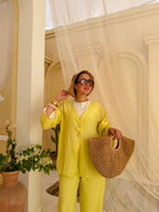 Star-Button Pure Linen Lined Set – Summer Yellow