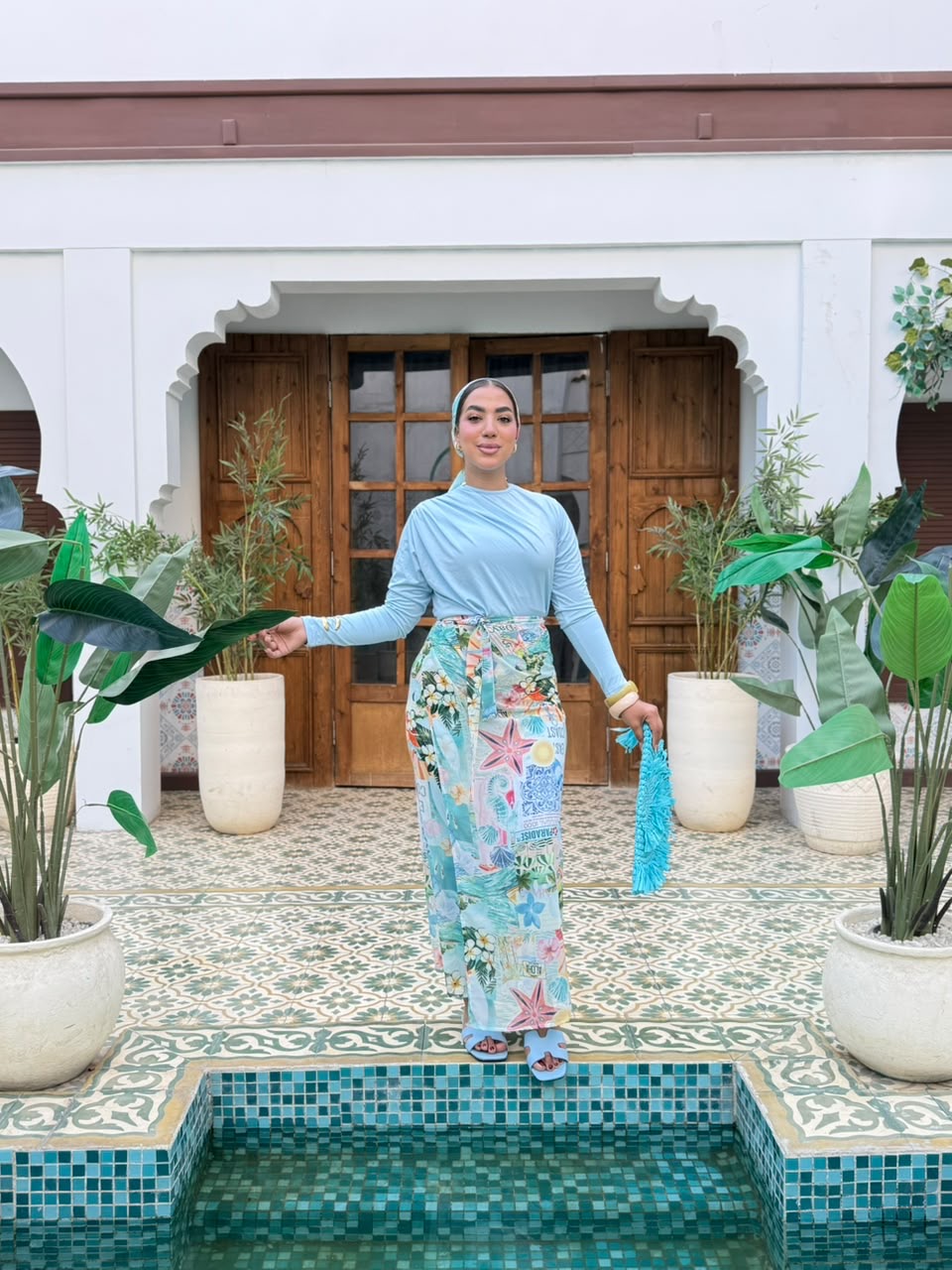 Tropical Paradise Print Wrap Skirt & Scarf Set