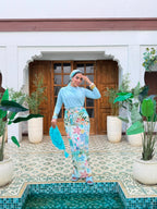 Tropical Paradise Print Wrap Skirt & Scarf Set