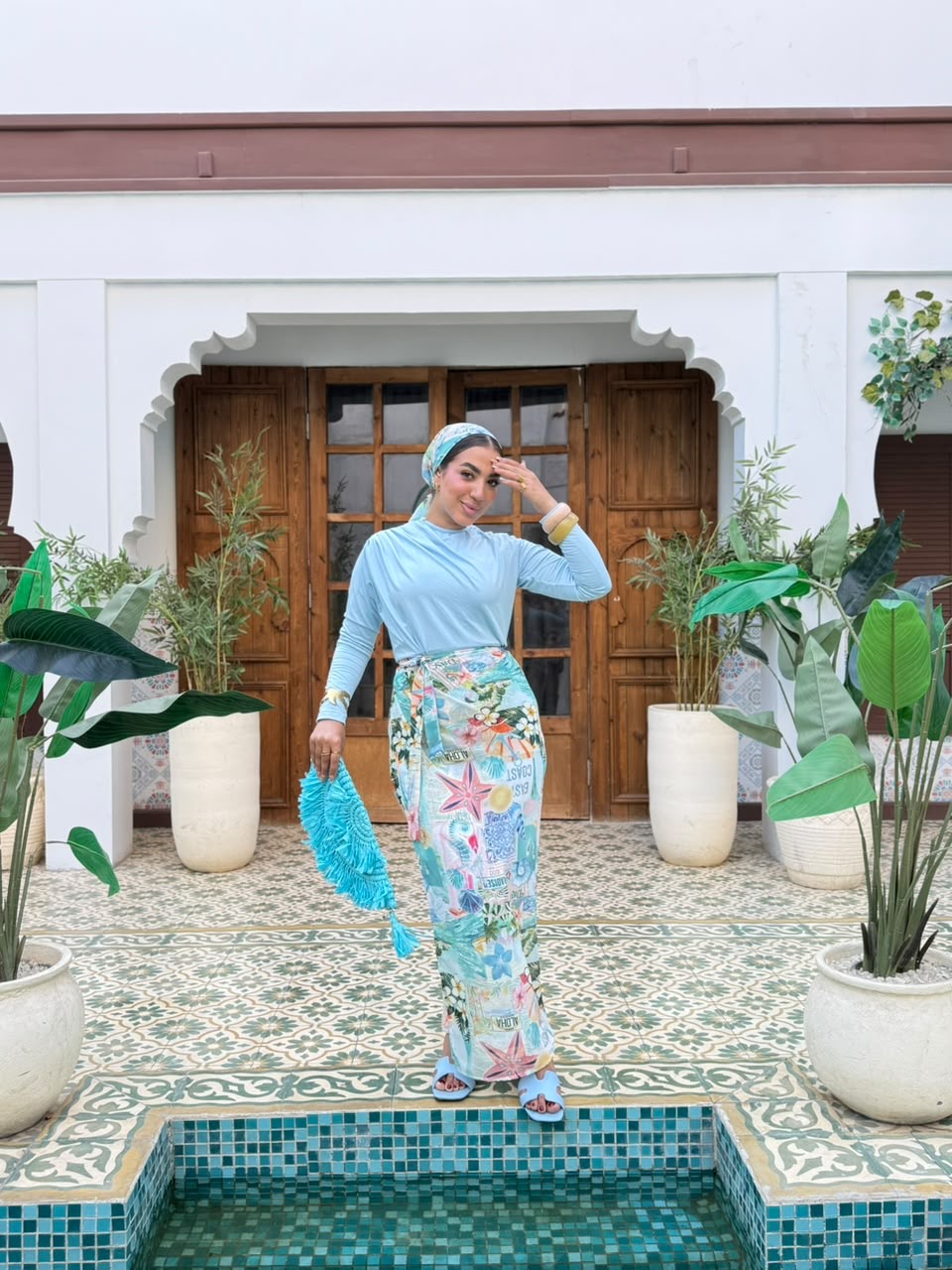 Tropical Paradise Print Wrap Skirt & Scarf Set