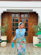 Tropical Paradise Print Wrap Skirt & Scarf Set
